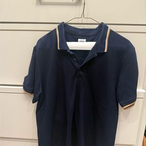 Zara Navy Polo Shirt with Tan Trim